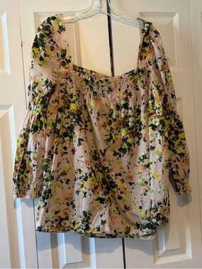 Tuckernuck floral Puff Sleeve Blouse with Square Neckline